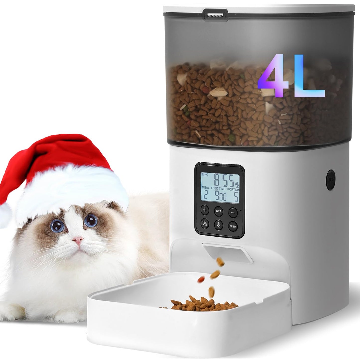 Automatic Cat Feeder, Cat Food Dispenser with 10s Voice Recorder, Pet Feeder up to 8 Meals per Day, Timed Feeder with Dry Food Sealed Ring