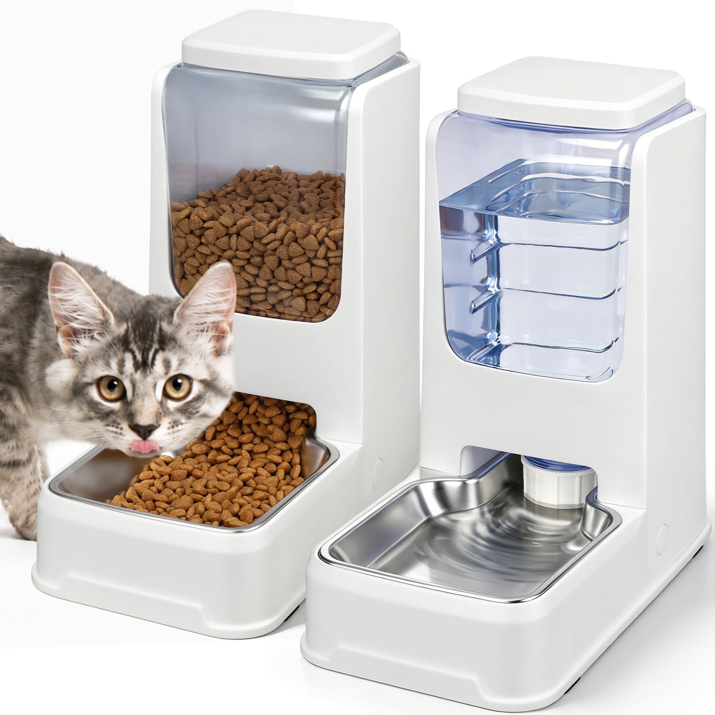 2 Pack Automatic Cat Feeder and Water Dispenser Set with Dog Stainless Steel Feed Bowl Pet Gravity Self Feeding and Waterer Large Capacity for Small Medium Large Dogs Puppy Kitten