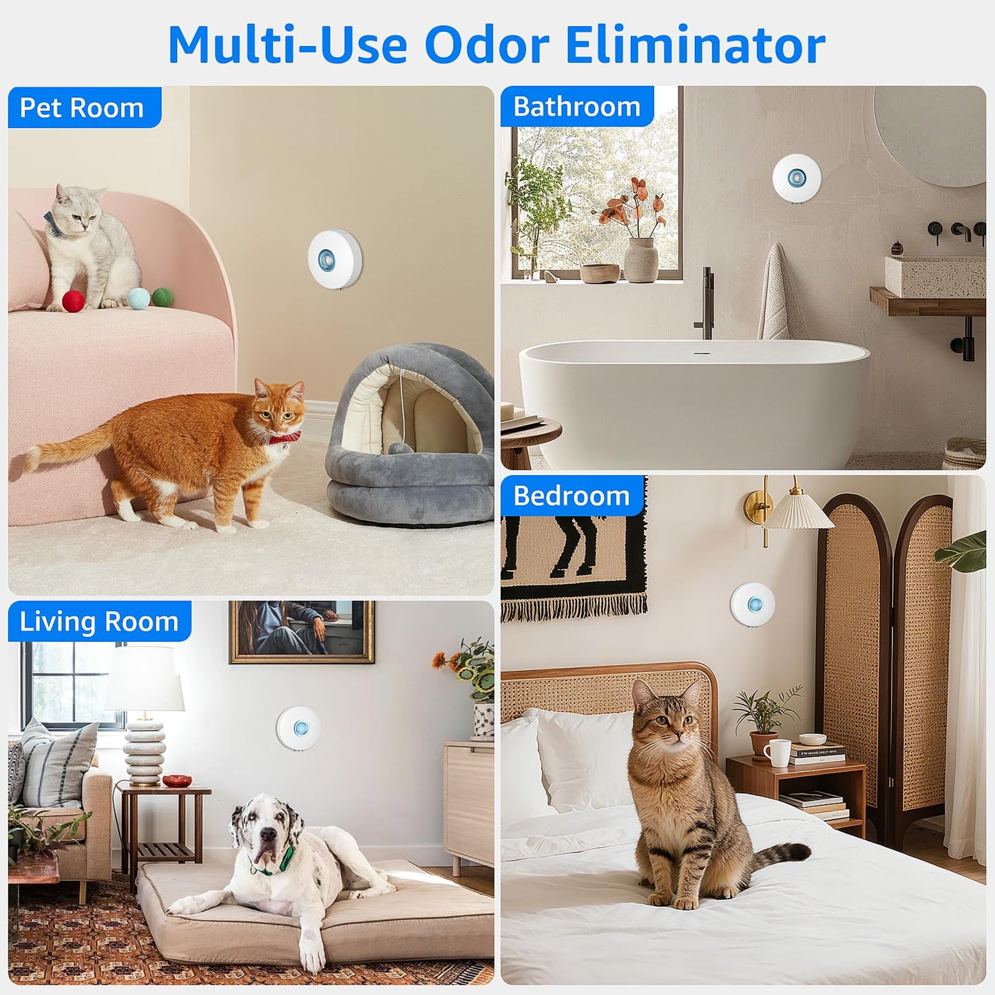 Cat Litter Deodorizer,Smart Pet Odor Eliminator with Sensor Monitor,Ultra-Quiet Air Purifier with 3 Modes,Multi-Purpose Plug in Air Fresheners for Home Use