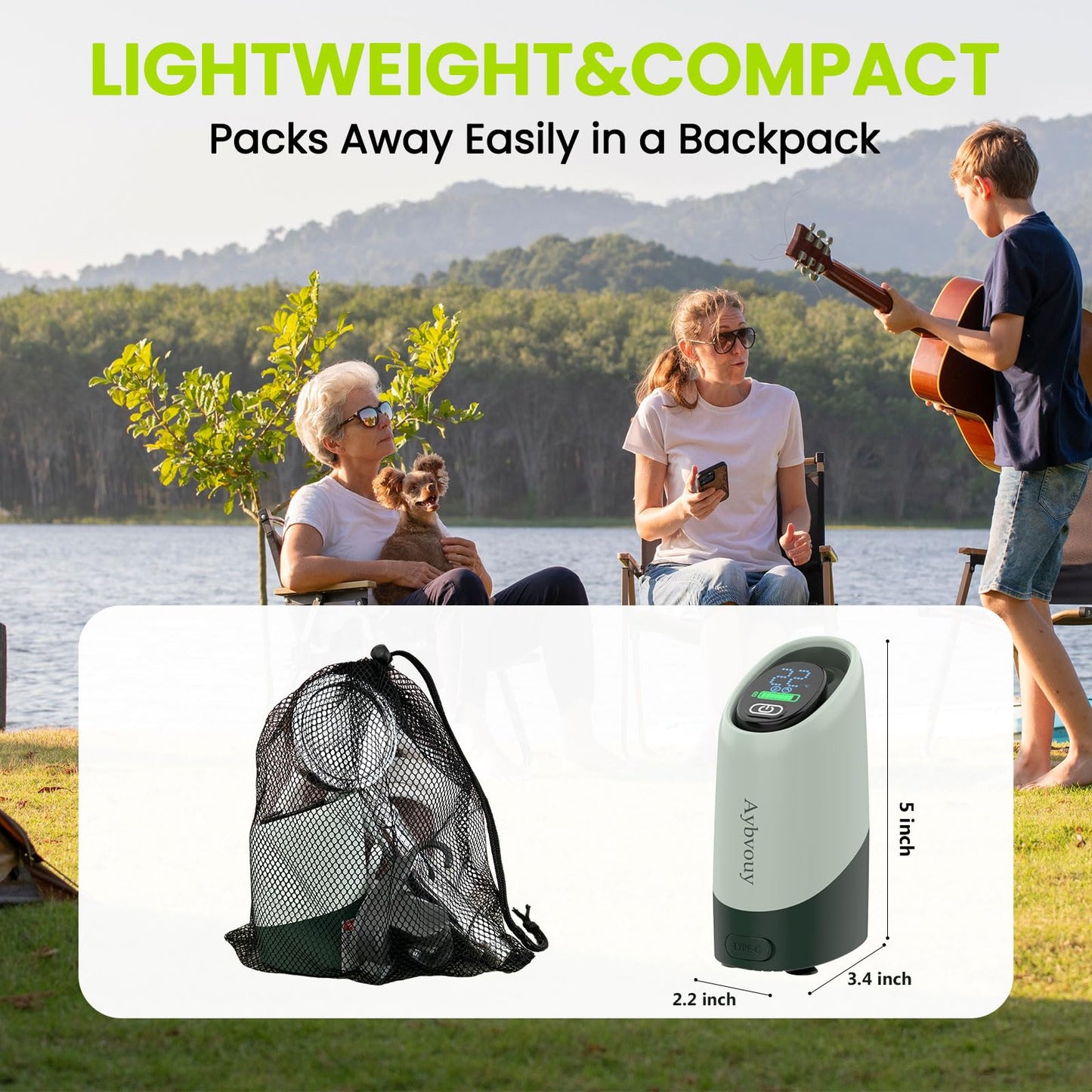 Aybvouy Portable Shower for Camping, 6000mAh Rechargeable Electric Outdoor Camping Shower Pump with LED Display, 4 Spray Modes, IPX8 Waterproof for Hiking, Travel, Car Washing & Pet Bath