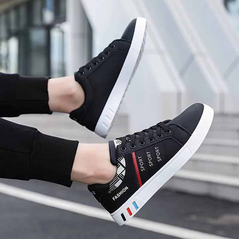 Men's Low-Top Skateboarding Sneakers - Breathable Synthetic Upper, Durable Pvc Sole, Round Toe Design, Suitable for Casual and Formal Wear Skateboard Shoes, Casual Shoes, Stylish Lace-Up Design, Equipped with Comfortable Fabric Insoles.