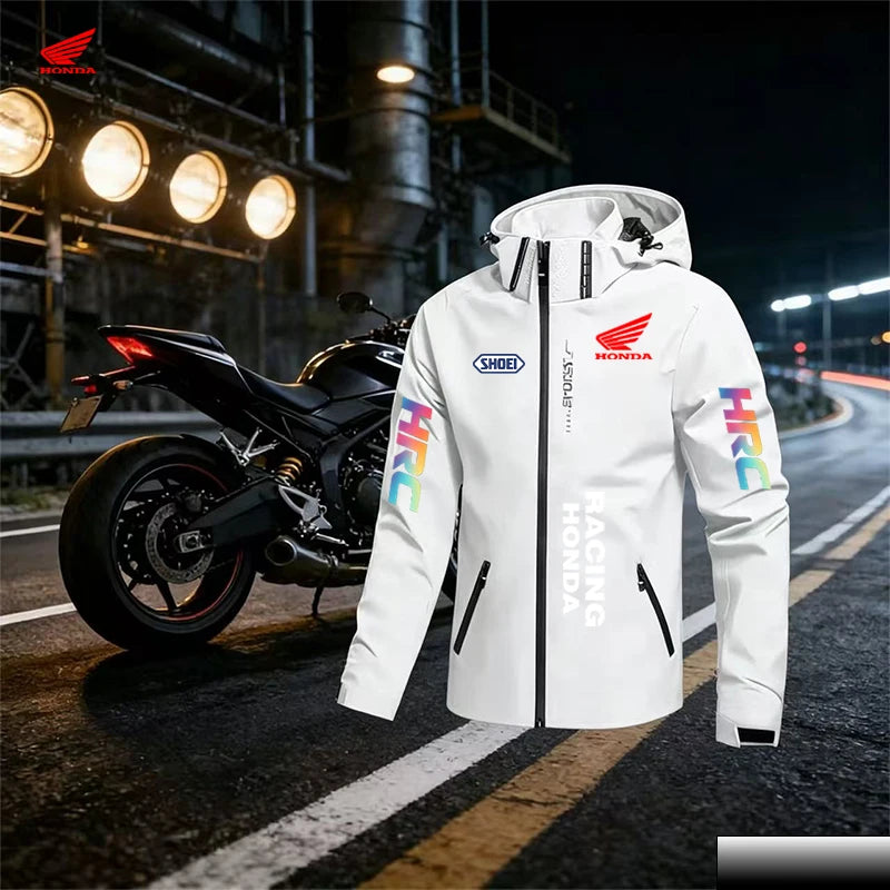 Honda Logo Comfortable Men's Windproof and Rainproof Jacket, Suitable for All Seasons, with a Brim and Solid Color Design. The H