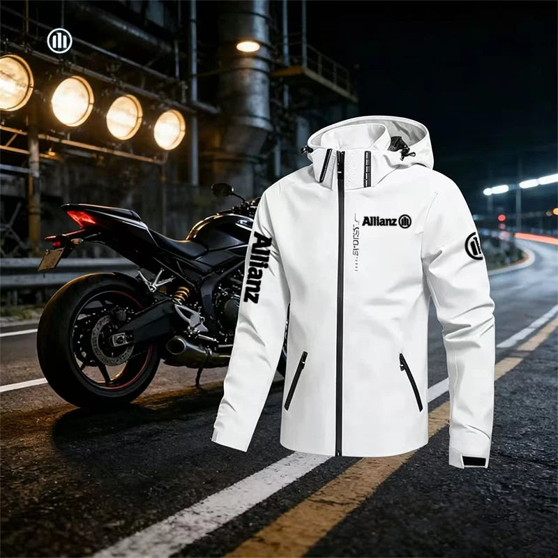 2026 Allianz Logo Men's Outdoor Casual Waterproof Raincoat - Lightweight Cycling Jacket - Hooded Street-Style Hiking Windproof J
