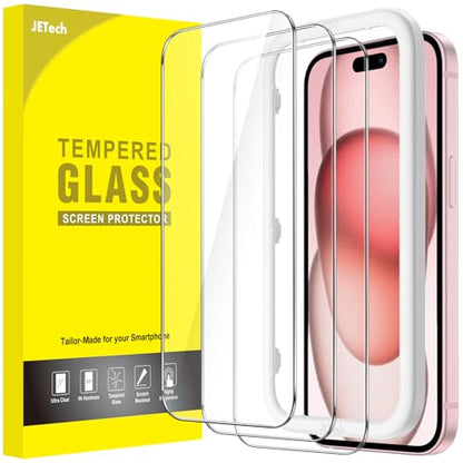 JETech Screen Protector for iPhone 17/16/15 Series, Tempered Glass Film with Easy Installation Tool, Case-Friendly, HD Clear, 3-Pack