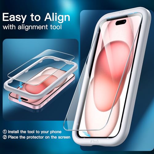 JETech Screen Protector for iPhone 17/16/15 Series, Tempered Glass Film with Easy Installation Tool, Case-Friendly, HD Clear, 3-Pack