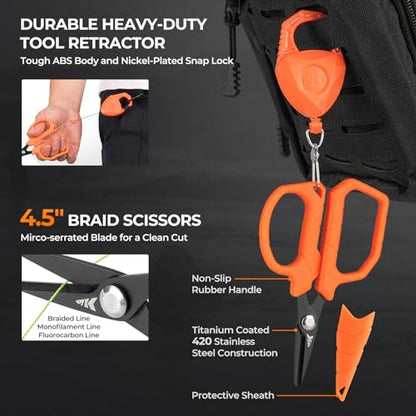 KastKing SteelStream 8pc Fishing Tool Kit - Fishing Pliers with Lanyard, Fillet Knife, Floating Fish Lip Gripper, Fishing Braid Scissors, Tool Retractor, Fishing Hook Remover, Bungee Cords
