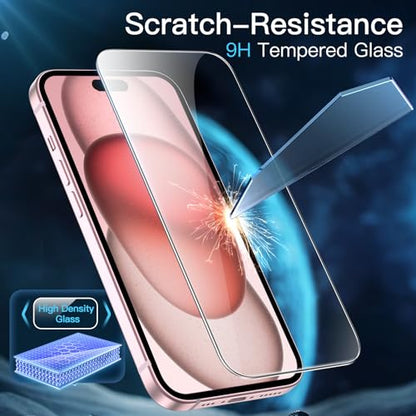 JETech Screen Protector for iPhone 17/16/15 Series, Tempered Glass Film with Easy Installation Tool, Case-Friendly, HD Clear, 3-Pack