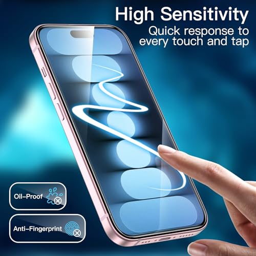 JETech Screen Protector for iPhone 17/16/15 Series, Tempered Glass Film with Easy Installation Tool, Case-Friendly, HD Clear, 3-Pack