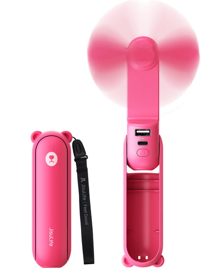 JISULIFE 3 IN 1 Handheld Mini Fan - Portable Fan & Power Bank & Flashlight, 19H Max Cooling, USB Rechargeable, Pocket-Sized for Travel, Cruise, Concerts, Makeup, 2026 Summer Gifts for Women