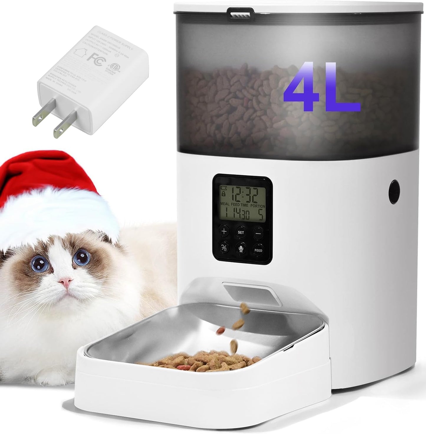 Automatic Cat Feeder, Cat Food Dispenser with 10s Voice Recorder, Pet Feeder up to 8 Meals per Day, Timed Feeder with Dry Food Sealed Ring
