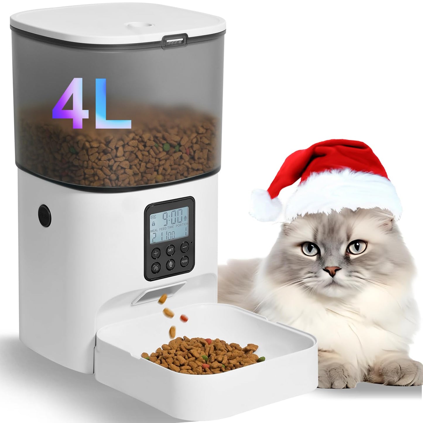 Automatic Cat Feeder, Cat Food Dispenser with 10s Voice Recorder, Pet Feeder up to 8 Meals per Day, Timed Feeder with Dry Food Sealed Ring