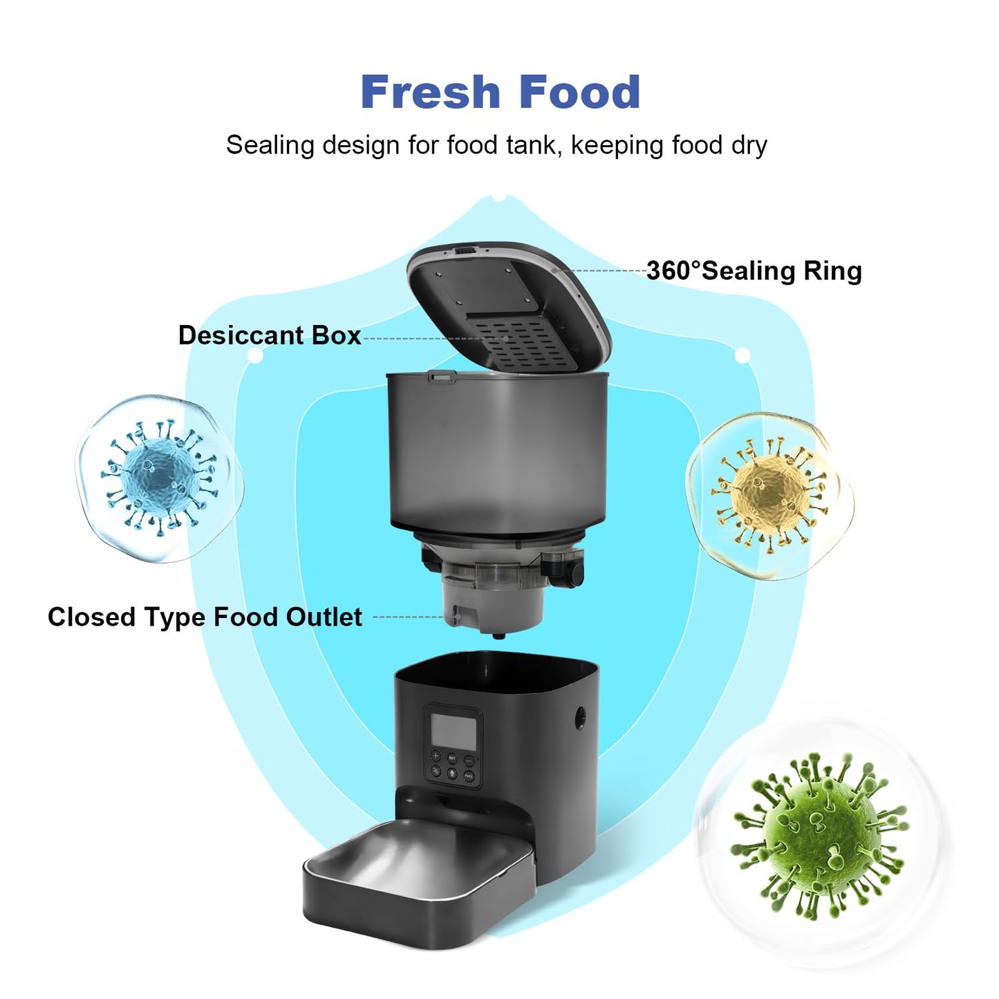 Automatic Cat Feeder, Cat Food Dispenser with 10s Voice Recorder, Pet Feeder up to 8 Meals per Day, Timed Feeder with Dry Food Sealed Ring