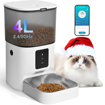 Automatic Cat Feeder, Cat Food Dispenser with 10s Voice Recorder, Pet Feeder up to 8 Meals per Day, Timed Feeder with Dry Food Sealed Ring
