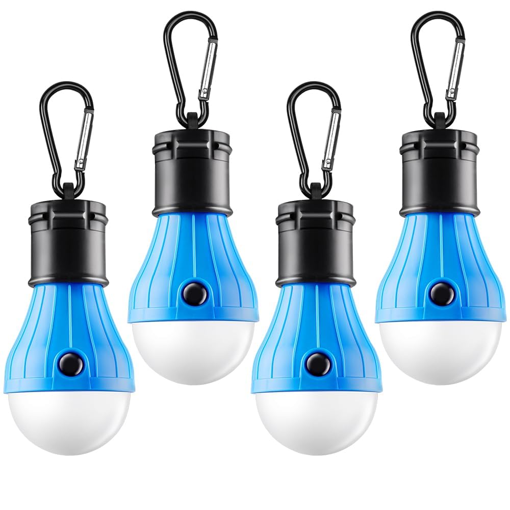 FLY2SKY Tent Lamp Portable LED Tent Lights 4 Packs Hook Hurricane Emergency Lights LED Camping Light Bulb Camping Tent Lantern Bulb Camping Equipment for Camping Hiking Backpacking Fishing Outage