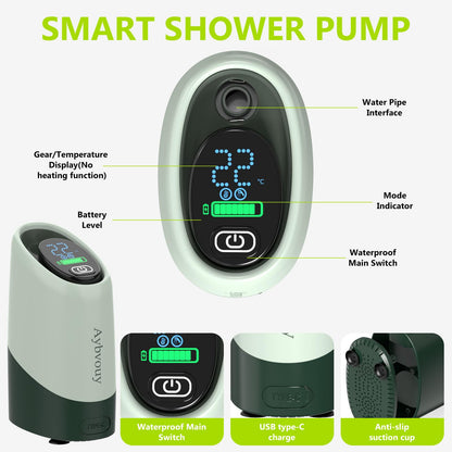 Aybvouy Portable Shower for Camping, 6000mAh Rechargeable Electric Outdoor Camping Shower Pump with LED Display, 4 Spray Modes, IPX8 Waterproof for Hiking, Travel, Car Washing & Pet Bath