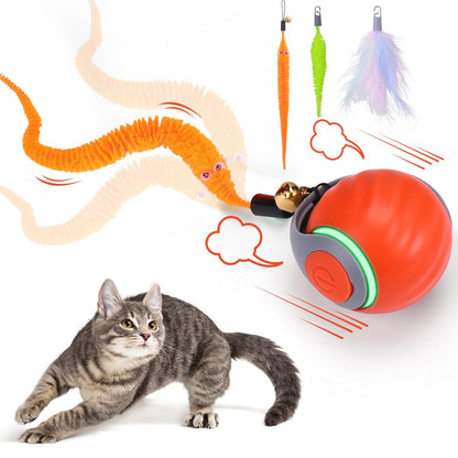 Dr. Fluffyyes Interactive Cat Toy Ball – Motion-Activated, USB Rechargeable Ball with Anti-Scratch Cover & 2 Changeable Tails – Fun Indoor Enrichment Toy for Active Cats & Kittens