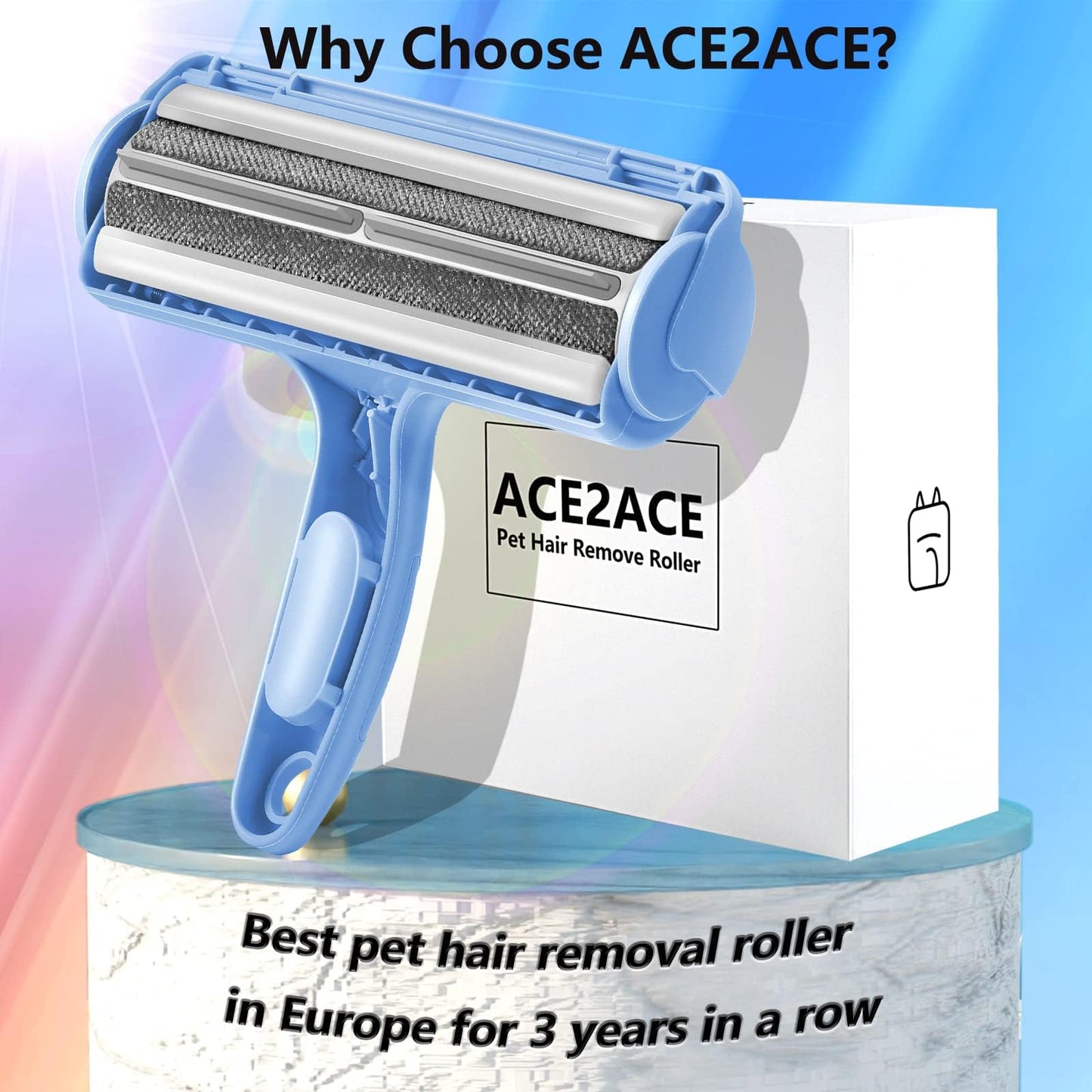 ACE2ACE Pet Hair Removal Tool, Reusable Lint Roller for Pet Hair, Self Clean Cat Hair Remover with Fur Bin, Dog Hair Remover for Couch, Furniture, Carpet, Sofa and Bedding