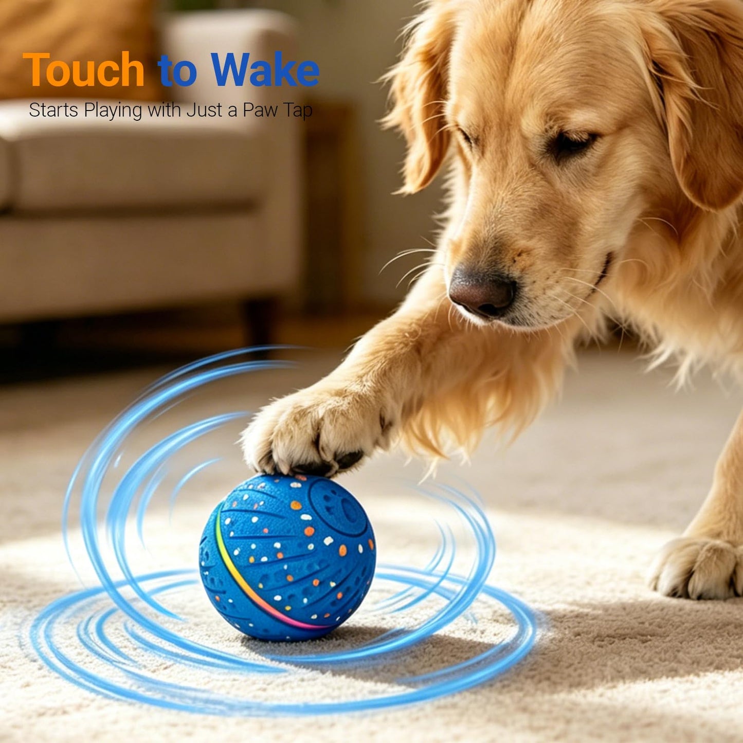 GULUNOOK Interactive Dog Ball Toy for Small Medium Dogs – Smart Auto Moving Bouncing Ball with LED Lights, 3 Play Modes, Durable E-TPU, USB Rechargeable, 2.8” Dog Toys to Keep Dogs Busy