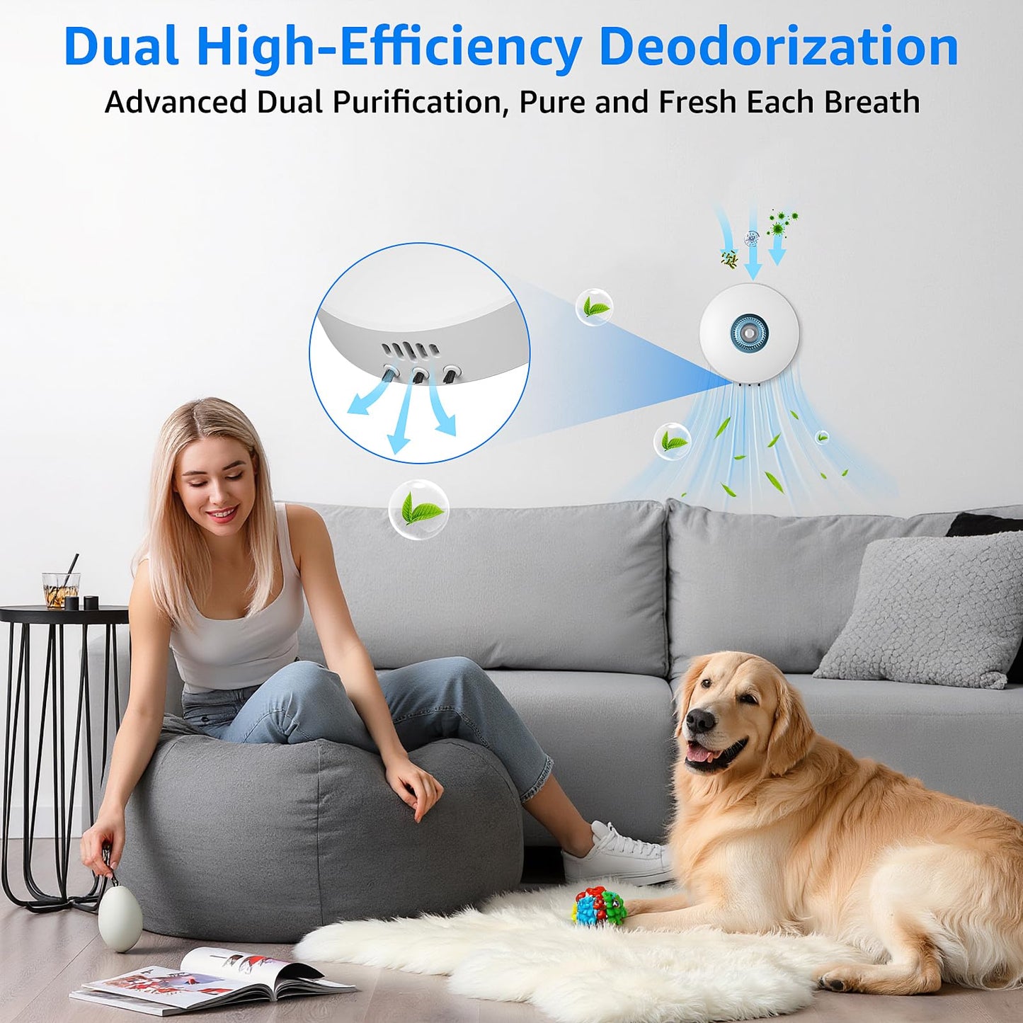 Cat Litter Deodorizer,Smart Pet Odor Eliminator with Sensor Monitor,Ultra-Quiet Air Purifier with 3 Modes,Multi-Purpose Plug in Air Fresheners for Home Use