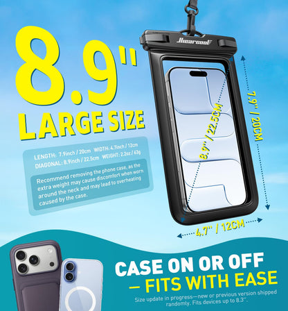Hiearcool Universal Waterproof Case, Waterproof Phone Pouch Compatible for iPhone 14 13 12 11 Pro Max XS Plus Samsung Galaxy S22 Cellphone Up to 8.3", IPX8 Cellphone Dry Bag for Vacation-2 Pack
