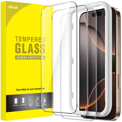 JETech Screen Protector for iPhone 17/16/15 Series, Tempered Glass Film with Easy Installation Tool, Case-Friendly, HD Clear, 3-Pack