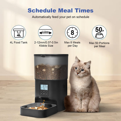 Automatic Cat Feeder, Cat Food Dispenser with 10s Voice Recorder, Pet Feeder up to 8 Meals per Day, Timed Feeder with Dry Food Sealed Ring