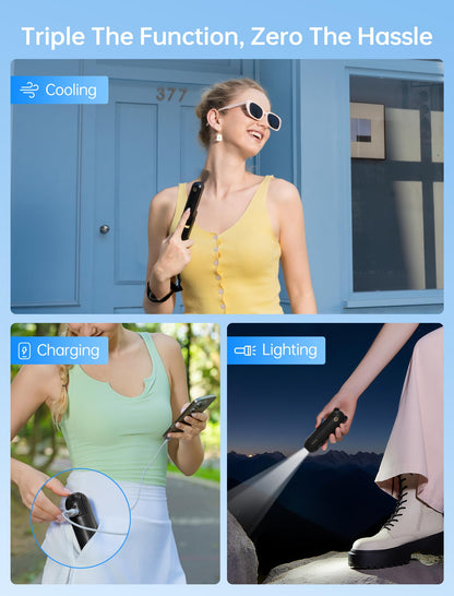 JISULIFE 3 IN 1 Handheld Mini Fan - Portable Fan & Power Bank & Flashlight, 19H Max Cooling, USB Rechargeable, Pocket-Sized for Travel, Cruise, Concerts, Makeup, 2026 Summer Gifts for Women
