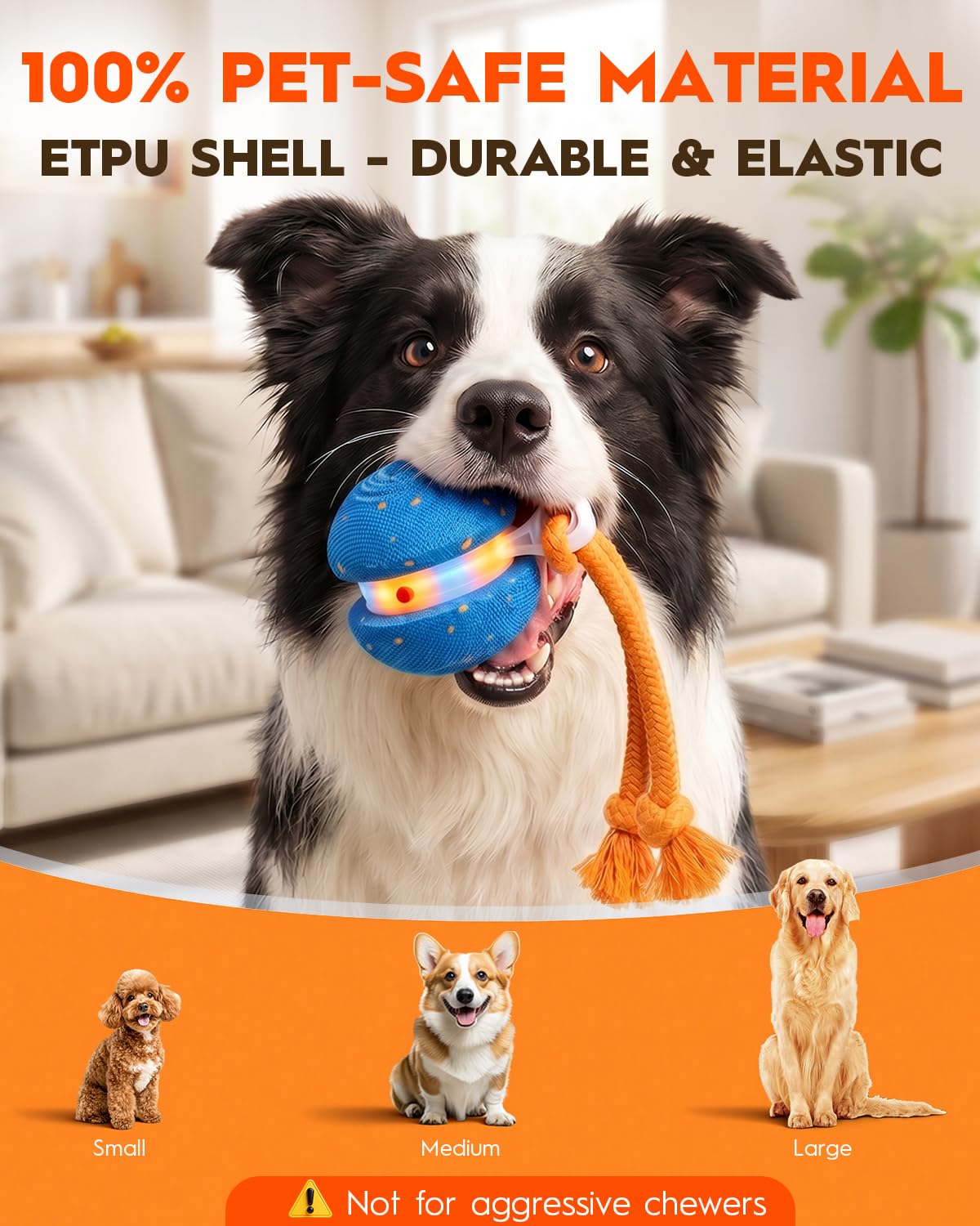 Xeuch Interactive Dog Toys, Automatic Irregular Moving and Rolling Dog Ball with 2 Speed Modes, E-TPU Material, Motion Activated Pet Toys with Rope for Dogs Puppies, Dog Stimulation Toy