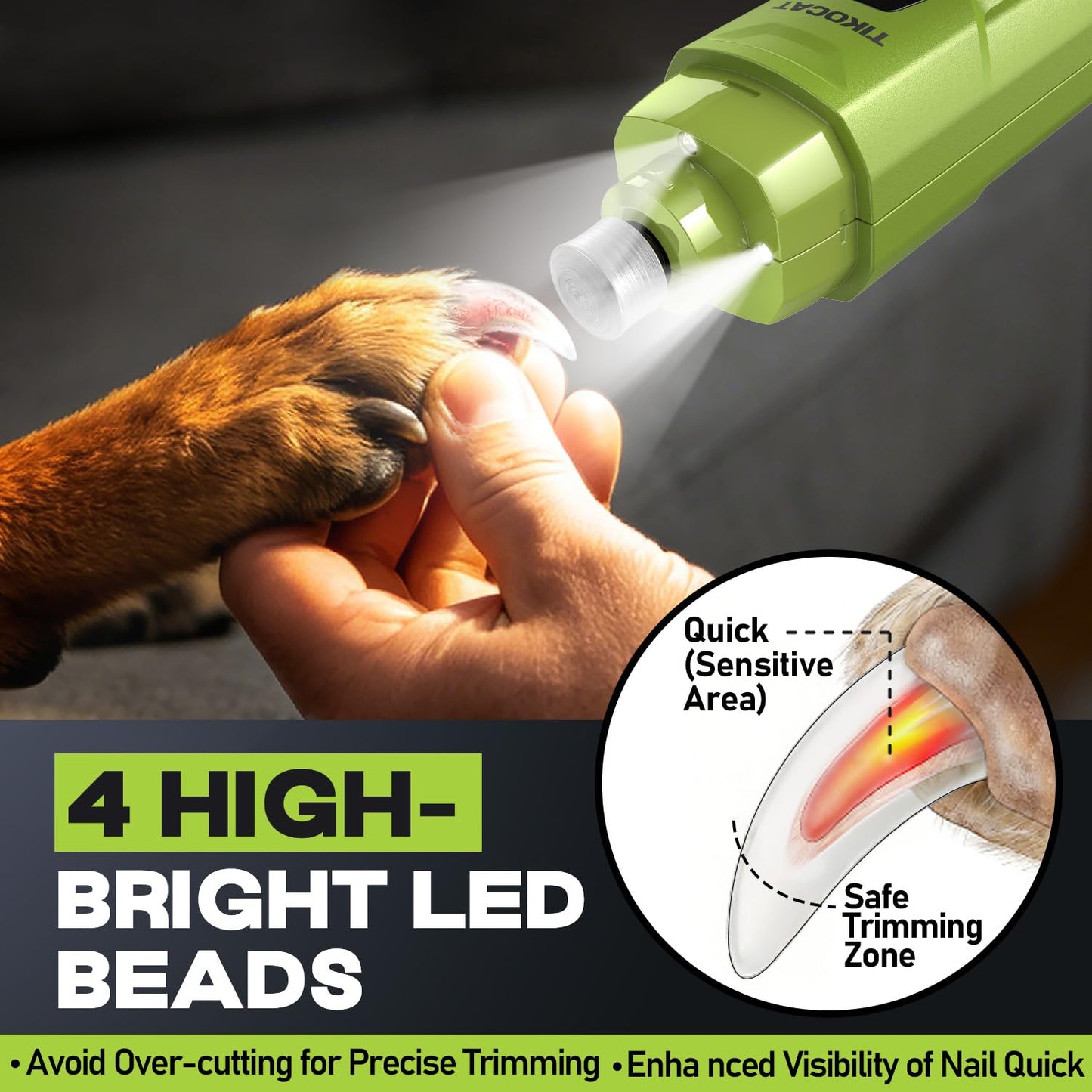 Whisper-Quiet Dog Nail Grinder, 50% More Powerful 6-Speed Pet Nail Trimmer with LED Display & 4 LED Lights, 3 Grinding Bits, No Over-Cutting, Stress-Free Grooming for Dogs, Cats & All Sensitive Pets