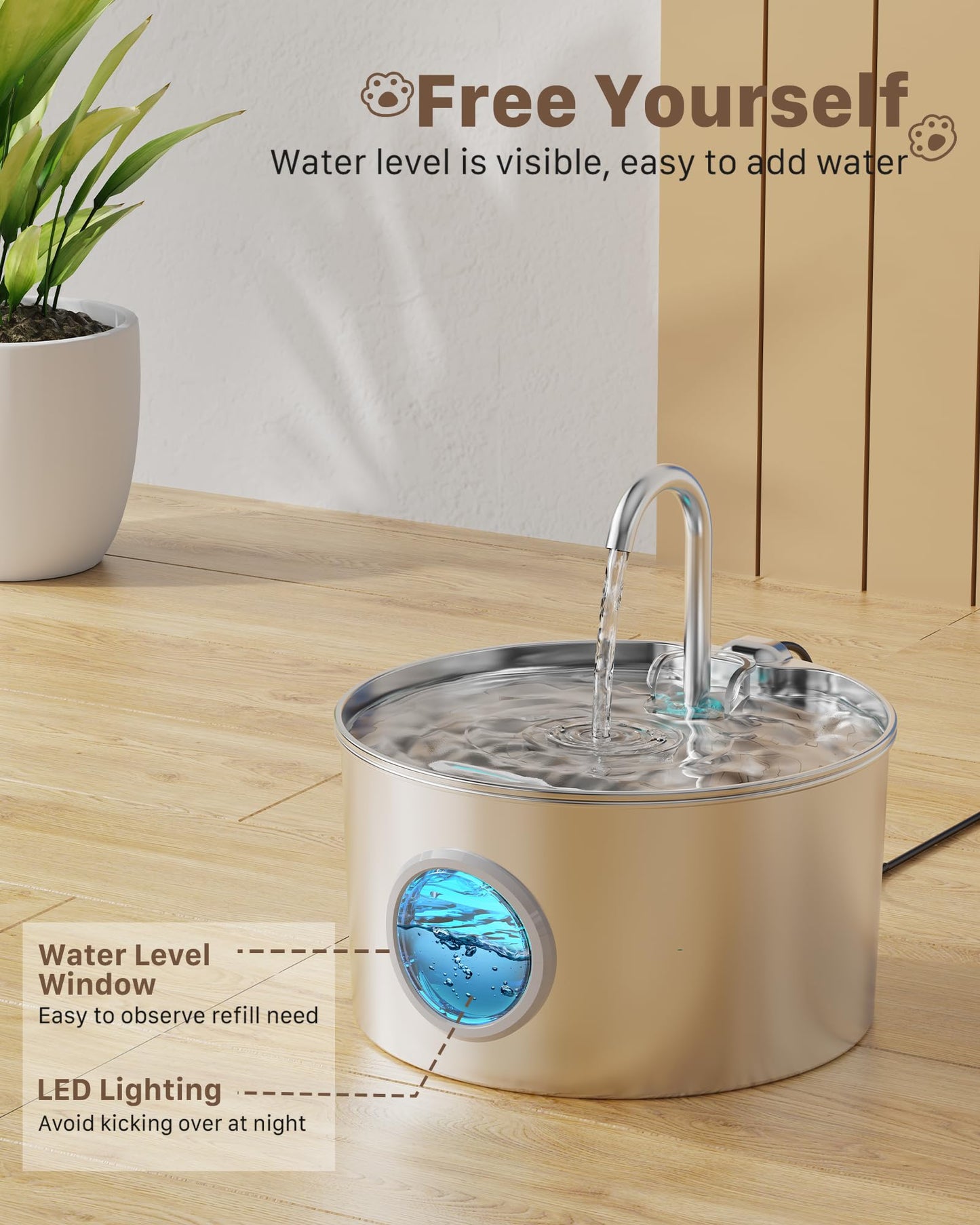 GIOTOHUN Cat Water Fountain Stainless Steel Pet Fountain