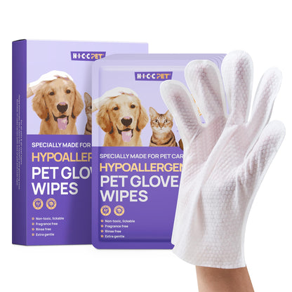HICC PET Cleaning Deodorizing Glove Wipes for Dogs & Cats, Vet Recommended Hypoallergenic Hydrating & Nourish Fur Pet Grooming Glove Wipes