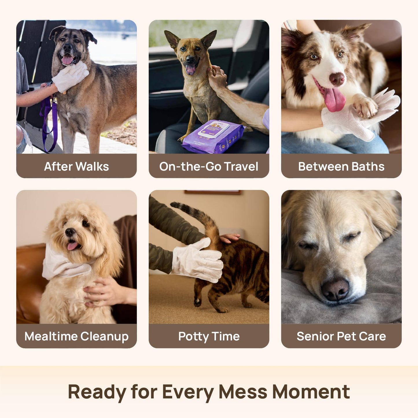 HICC PET Cleaning Deodorizing Glove Wipes for Dogs & Cats, Vet Recommended Hypoallergenic Hydrating & Nourish Fur Pet Grooming Glove Wipes