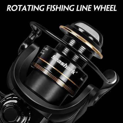 Seashark Spinning Fishing Reel FMCF,Freshwater and Seawater Fishing Reel, Max 17.6lb Carbon Resistance, High Speed Gear Ratio, Premium New Rolling Bearing and Drive Gear, Metal Spool and Handle