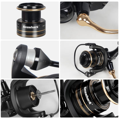 Seashark Spinning Fishing Reel FMCF,Freshwater and Seawater Fishing Reel, Max 17.6lb Carbon Resistance, High Speed Gear Ratio, Premium New Rolling Bearing and Drive Gear, Metal Spool and Handle