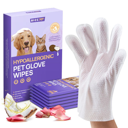 HICC PET Cleaning Deodorizing Glove Wipes for Dogs & Cats, Vet Recommended Hypoallergenic Hydrating & Nourish Fur Pet Grooming Glove Wipes