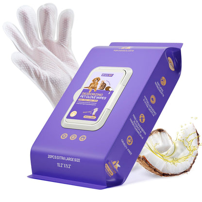 HICC PET Cleaning Deodorizing Glove Wipes for Dogs & Cats, Vet Recommended Hypoallergenic Hydrating & Nourish Fur Pet Grooming Glove Wipes