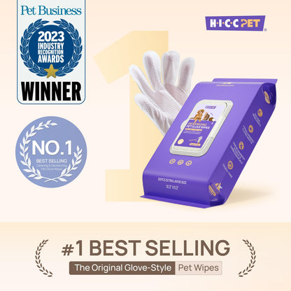 HICC PET Cleaning Deodorizing Glove Wipes for Dogs & Cats, Vet Recommended Hypoallergenic Hydrating & Nourish Fur Pet Grooming Glove Wipes