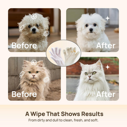 HICC PET Cleaning Deodorizing Glove Wipes for Dogs & Cats, Vet Recommended Hypoallergenic Hydrating & Nourish Fur Pet Grooming Glove Wipes