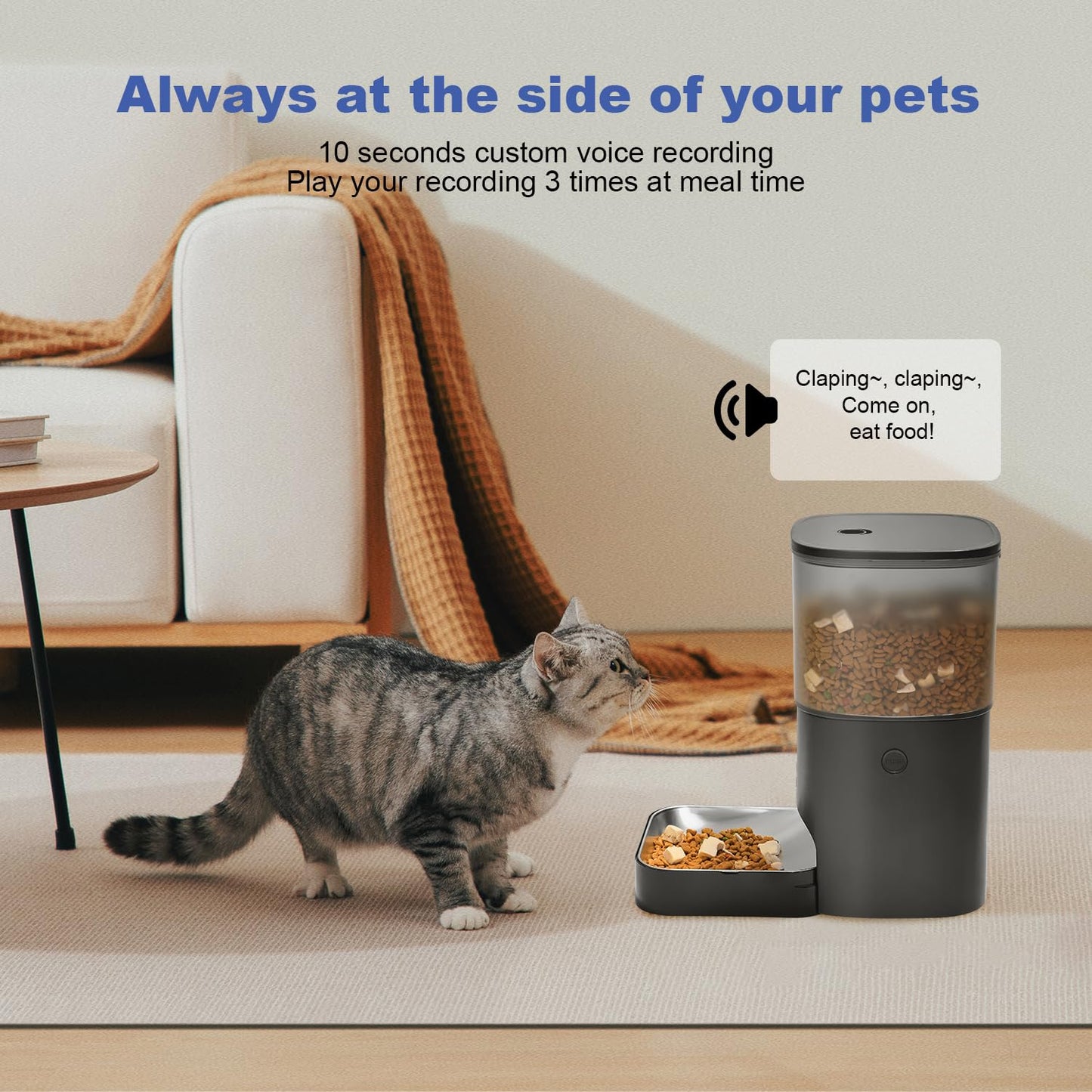 Automatic Cat Feeder, Cat Food Dispenser with 10s Voice Recorder, Pet Feeder up to 8 Meals per Day, Timed Feeder with Dry Food Sealed Ring