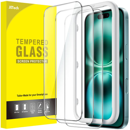 JETech Screen Protector for iPhone 17/16/15 Series, Tempered Glass Film with Easy Installation Tool, Case-Friendly, HD Clear, 3-Pack