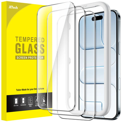 JETech Screen Protector for iPhone 17/16/15 Series, Tempered Glass Film with Easy Installation Tool, Case-Friendly, HD Clear, 3-Pack