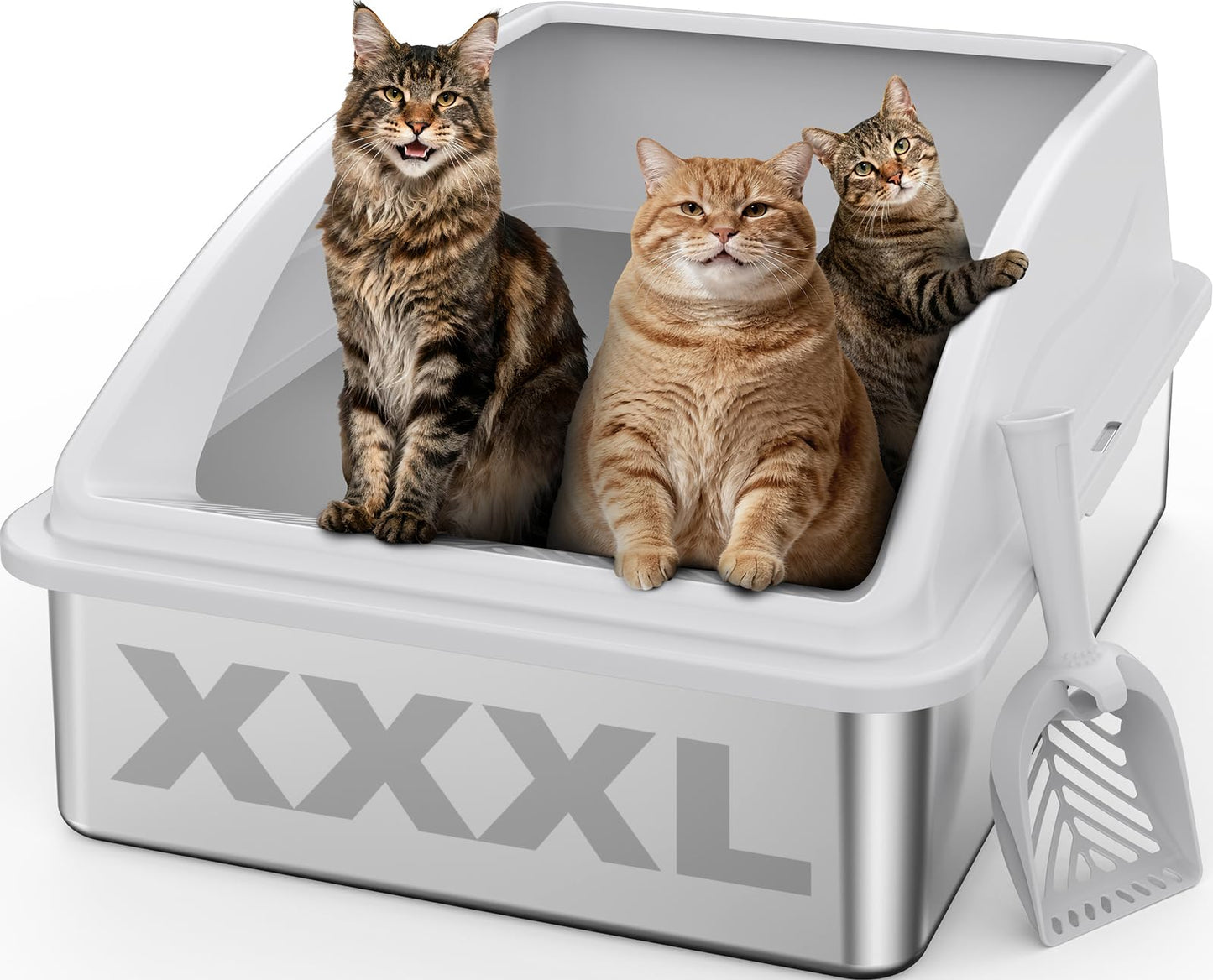 AIPERRO Stainless Steel Litter Box | XL Enclosed Cat Litter Boxs with Lid for Big Cats | High Sided, Anti-Urine Leakage | Non-Stick Bottom & Includes Litter Mat & Metal Scoop