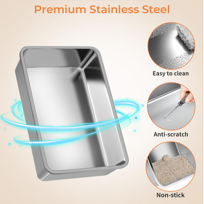 URPOWER Stainless Steel Cat Litter Box with Flip-Top Lid Extra Large Enclosed Litter Box Non-Sticky Metal Pan with High Sided & Scoop, Odor Free, Front & Top Entry, Anti-Leakage, Easy Cleaning