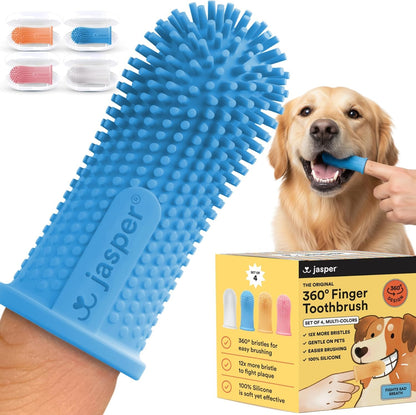 Jasper Dog Toothbrush, 360º Dog Tooth Brushing Kit, Cat Toothbrush, Dog Teeth Cleaning, Dog Finger Toothbrush, Dog Tooth Brush for Small & Large Pets, Dog Toothpaste Not Included