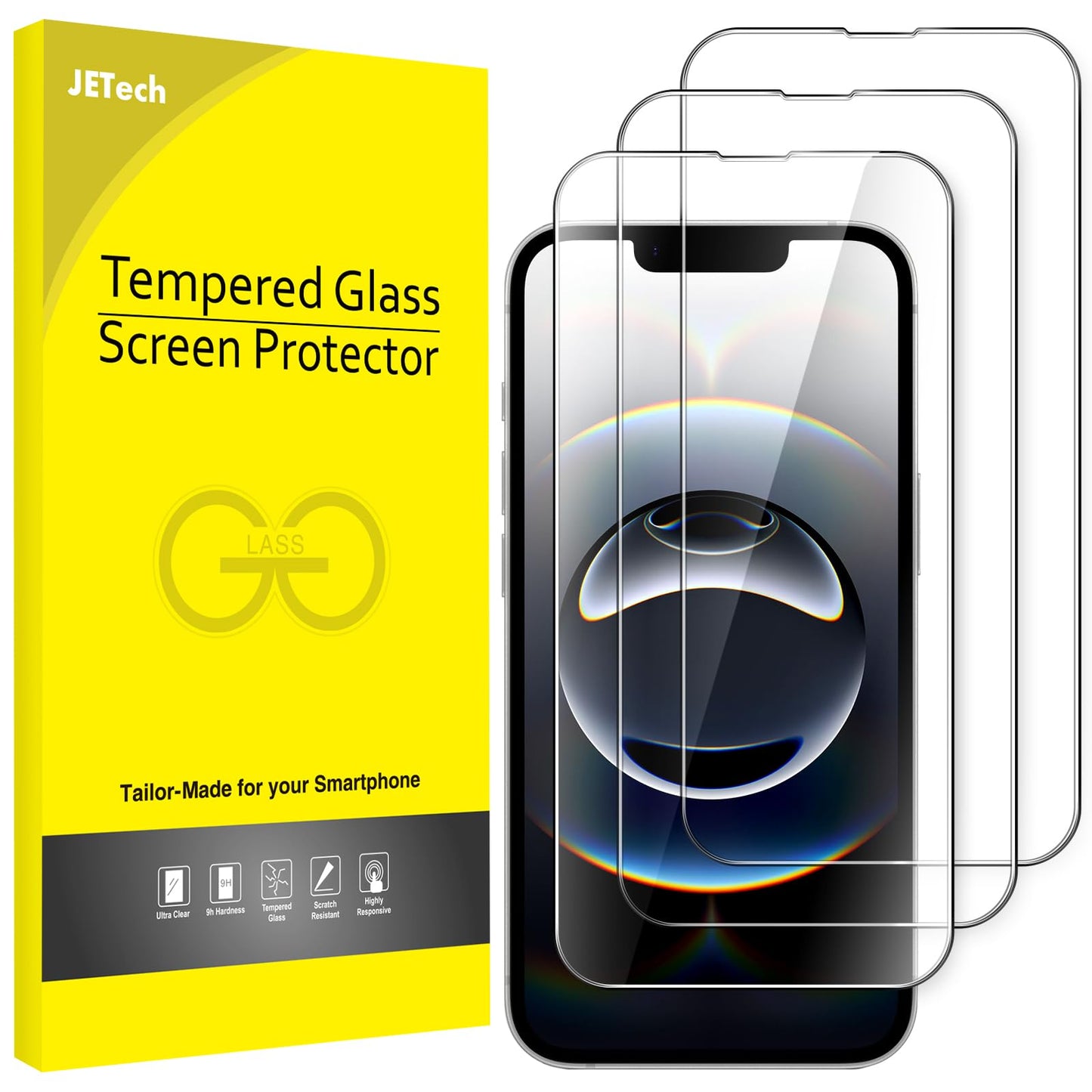 JETech Screen Protector for iPhone 17/16/15 Series, Tempered Glass Film with Easy Installation Tool, Case-Friendly, HD Clear, 3-Pack