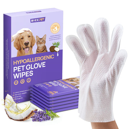 HICC PET Cleaning Deodorizing Glove Wipes for Dogs & Cats, Vet Recommended Hypoallergenic Hydrating & Nourish Fur Pet Grooming Glove Wipes