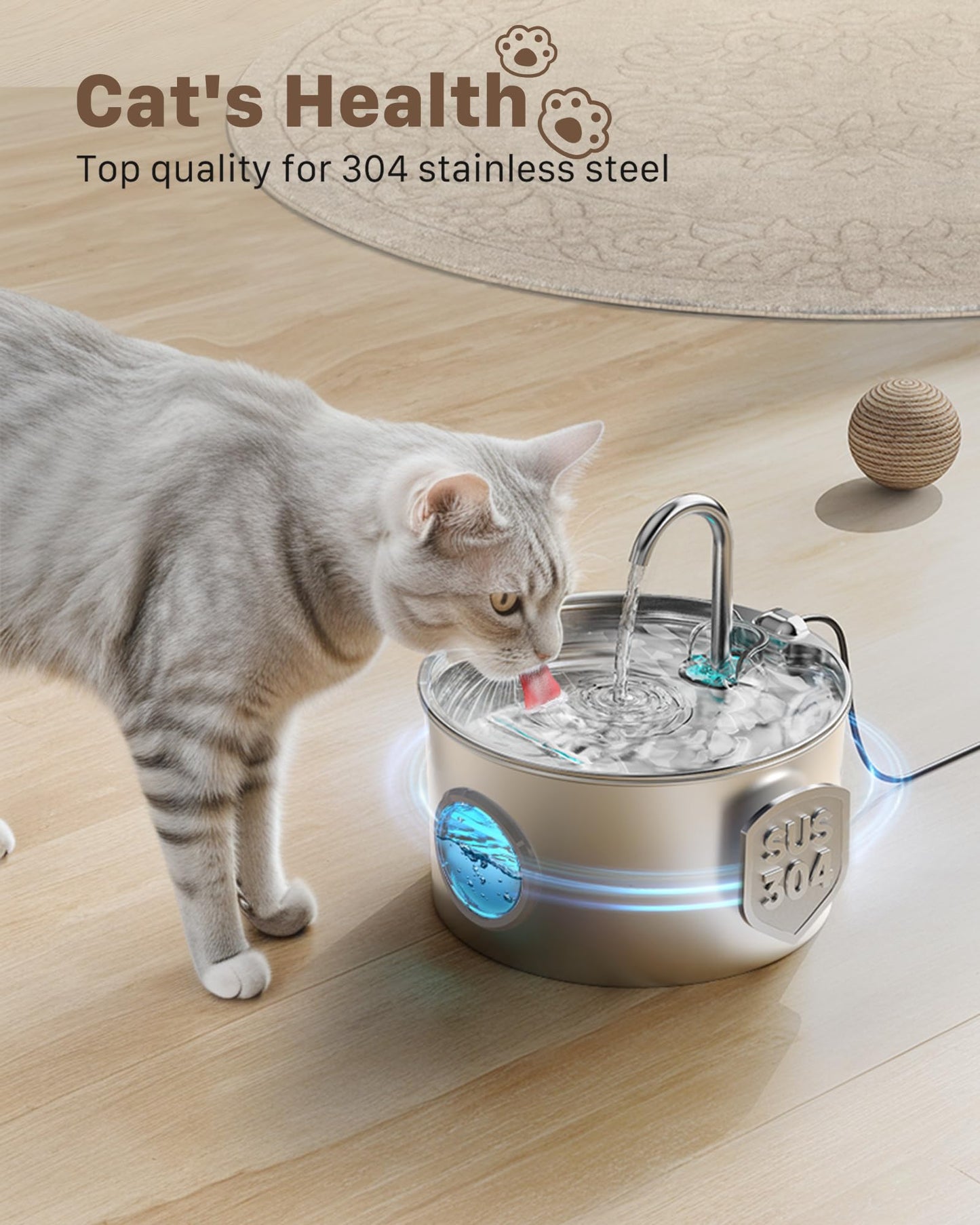 GIOTOHUN Cat Water Fountain Stainless Steel Pet Fountain