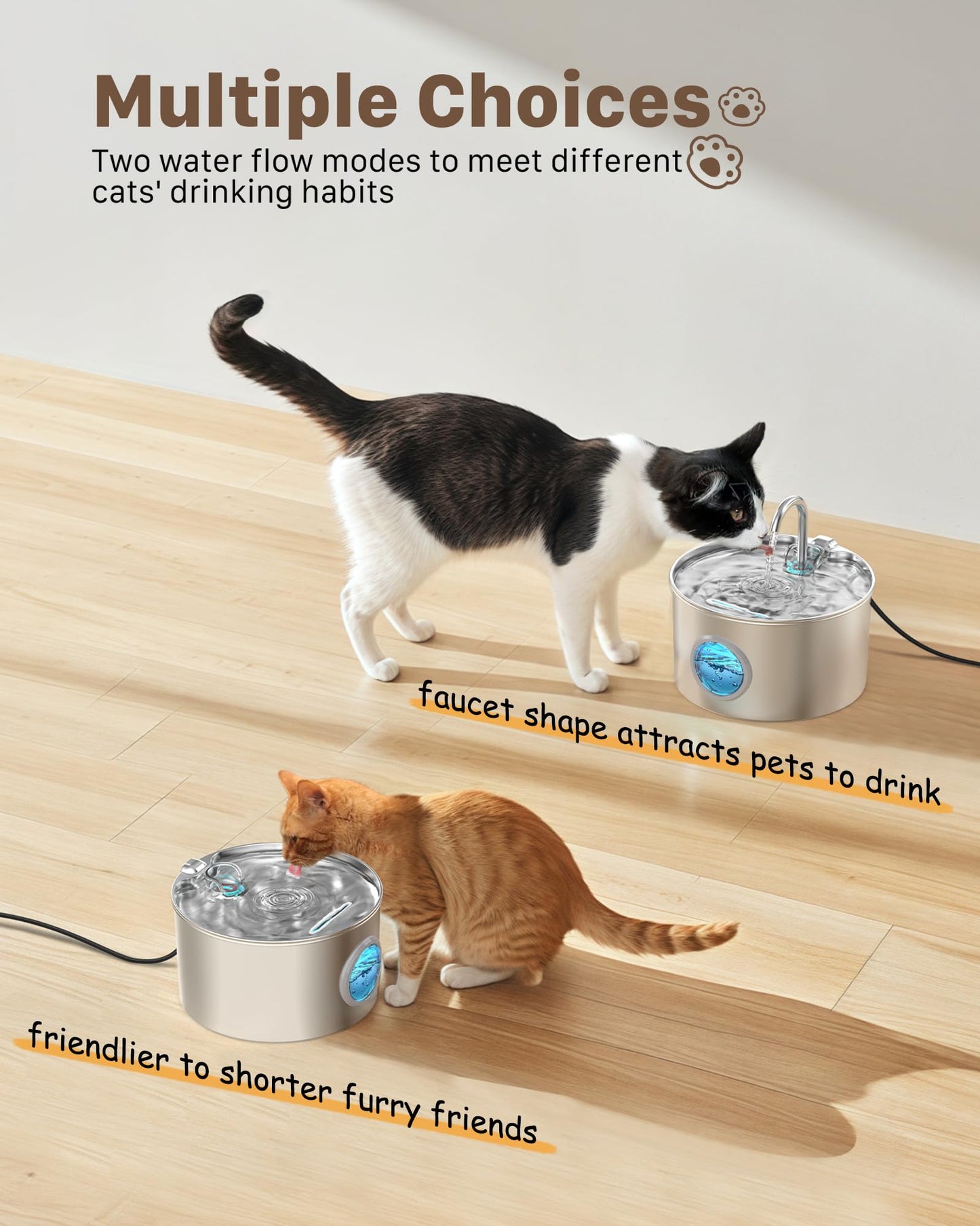 GIOTOHUN Cat Water Fountain Stainless Steel Pet Fountain