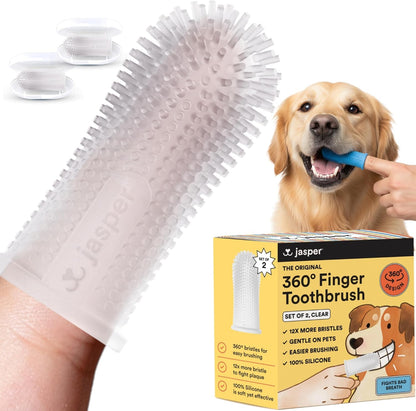 Jasper Dog Toothbrush, 360º Dog Tooth Brushing Kit, Cat Toothbrush, Dog Teeth Cleaning, Dog Finger Toothbrush, Dog Tooth Brush for Small & Large Pets, Dog Toothpaste Not Included