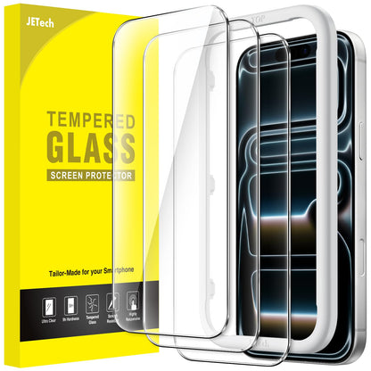 JETech Screen Protector for iPhone 17/16/15 Series, Tempered Glass Film with Easy Installation Tool, Case-Friendly, HD Clear, 3-Pack